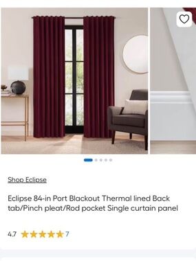 TWO Panels Eclipse 84-in Port Blackout Thermal lined Back tab/Pinch pleat/Rod po